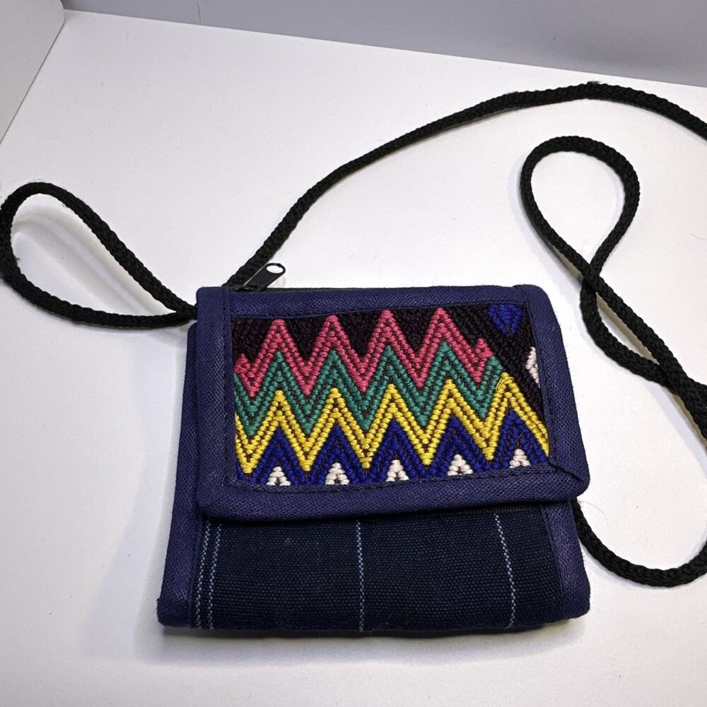Mini Handmade Navy blue crossbody bag purse Guatemala woven wallet